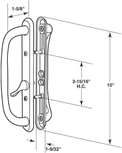 10 Inch White Sliding Patio Glass Offset Pull Handle Set Replacement Non Keyed Handle Fits 3 15/16 Inch Hole Spacing