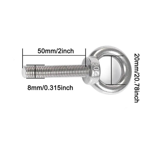 4 Pack M8 Stainless Steel Eye Bolts With Washers And Nuts, Beefy Heavy Duty Ring Eyebolts For Lifting And Securing, 2 Inch Thread Length, 85mm Total Length, 20mm Ring Inner Diameter