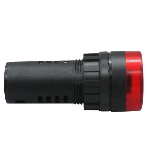 Side view of Two Pack 22mm Red LED Buzzer Alarm Signal Light 24V AC DC Indicator with high brightness LED and loud speaker for industrial alerts.