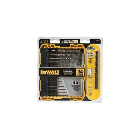 Cobalt Alloy Steel Drill Bit Set With Pilot Point, 14 Piece, For Wood Metal And I Beams, Connectable Bit Storage System, Dewalt packaging