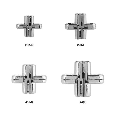 Two Pack 180 Degree Hidden Door Hinges Zinc Alloy Invisible Concealed Cross Hinge for Cabinets Showing XS, S, M, L Sizes