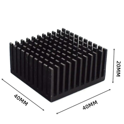40mm x 40mm x 20mm black aluminum heat sink for 3D printers, part of 4 Pack Black Aluminum Heat Sinks With Pre Applied Thermal Conductive Tape