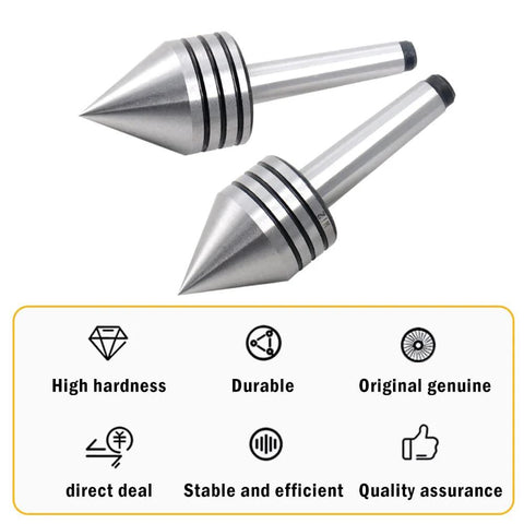 MT2 Heavy Duty Live Tailstock Center For Metal And Wood Lathes With 60 Degree Point And 0.01 Precision shown with durability icons