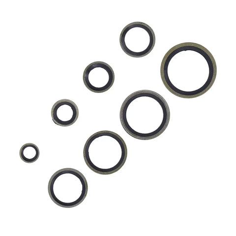 Heavy Duty 110 Piece Metal Bonded Oil Seal Washers Kit With High Temp Rubber O Rings, Self Centering Lip, 8 Size Set