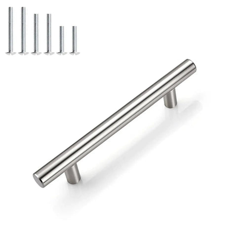30 Pack 3-3/4 Inch Hole Center Cabinet Pulls Brushed Nickel Stainless Steel Kitchen Cabinet Handles 6 Inch Overall Length 1/2 Inch Diameter 1-1/4 Inch Projection Includes 1 In 1-2/5 In and 1-3/4 In Screws for Easy Cabinet and Drawer Installation stainless steel handle with screws