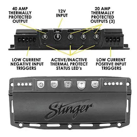 Back view of 4 Channel 100 Amp Solid State Relay Block for Marine, Powersports and Car Accessories, showing inputs and outputs.