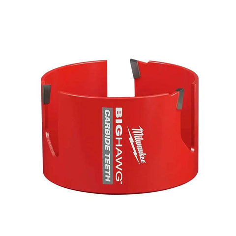Front view of Big Hawg Carbide Tipped Hole Saw from 10-Piece Set, Red, Milwaukee 49-56-9290 for heavy duty drilling in metal and wood.