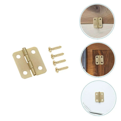 40Pcs Miniature Iron Cabinet Hinges With Screws For Round Corner Jewelry Boxes And Wooden Chests, DIY Hardware Kit shown in gold.