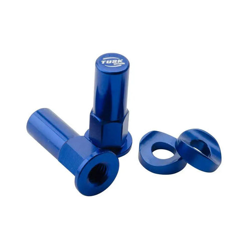 Rim Lock Nut And Spacer Kit For Secure Off Road Wheel Mounting Aluminum Blue, showing anodized nuts and washers.