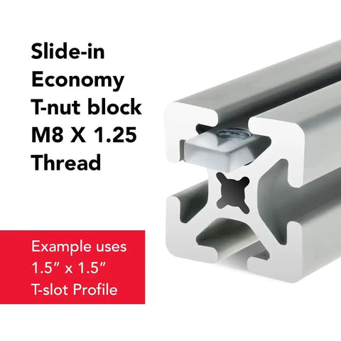 Slide In M8 T Nuts For 1.5 Inch, 40mm And 45mm Aluminum Extrusions, Steel ST50 With Zinc Finish in 1.5" T-slot profile