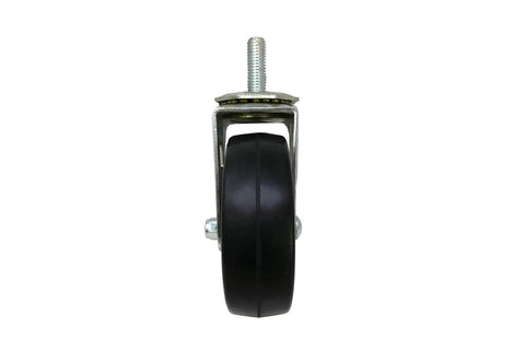 Front view of Four Inch Soft Rubber Swivel Stem Caster With Half Inch Stem Diameter And Two Hundred Pound Load Capacity Black Finish