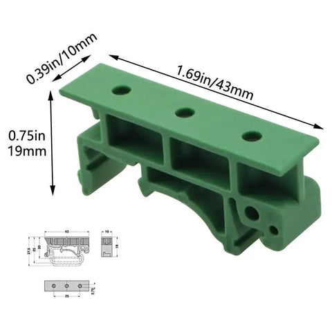 Green DIN rail mounting bracket clips for PCB boards 35mm and 15mm fixing, C45 solid state relay control module.
