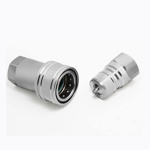 Hydraulic quick-disconnect coupler set, 3/8 in NPT, ISO 7241-A, metal silver with receptacle and plug