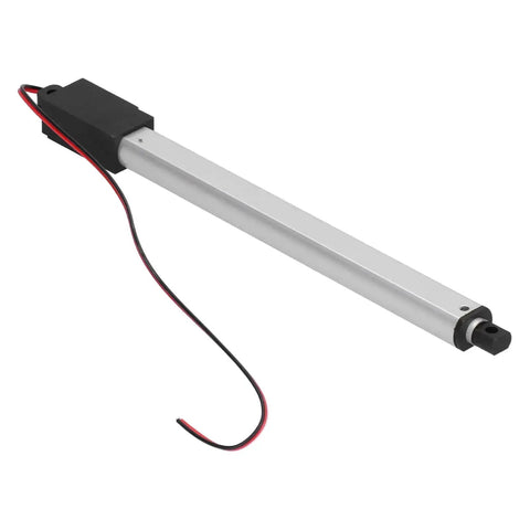 12V 150mm Mini Linear Actuator with internal limit switch, sleek metal design, visible wiring, for massage chairs, recliners, DIY projects.