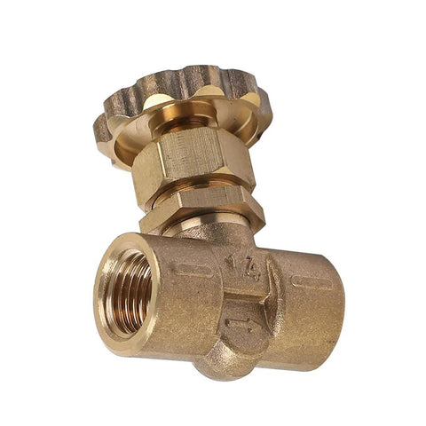 Brass needle valve 1/4 in female x 1/4 in female, adjustable control valve with knurled knob, pack of 2