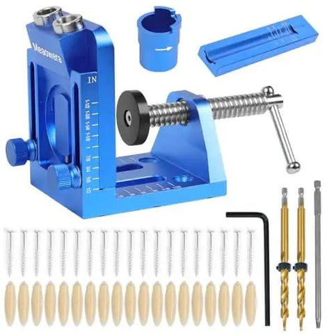 Pocket Hole Jig Kit With Adjustable Drill Guide And Stop Collars, 30 Screws And Plugs, Allen Wrench, Pro Grade Woodworking Joinery System