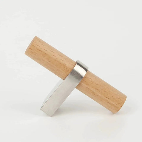 10 Pack Wooden Drawer Pulls And Knobs Natural Wood And Metal T Bar Cabinet Handles side view