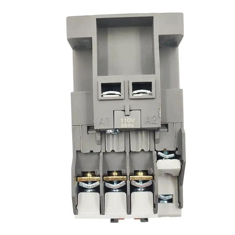 Front view of Heavy Duty 120V AC Contactor, 3 Pole, 22A, with DIN Rail Mount and 1NO1NC Auxiliary for Motor Equipment.