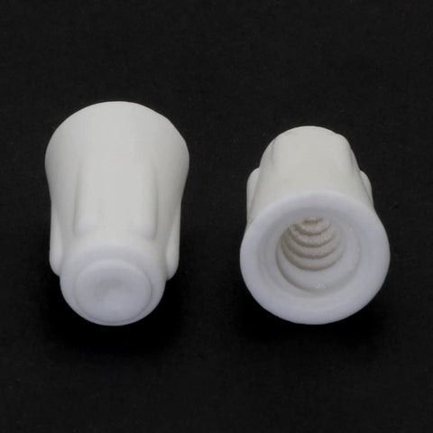 Ceramic twist caps for 22-10 AWG high-heat wire connectors, white, two caps shown.