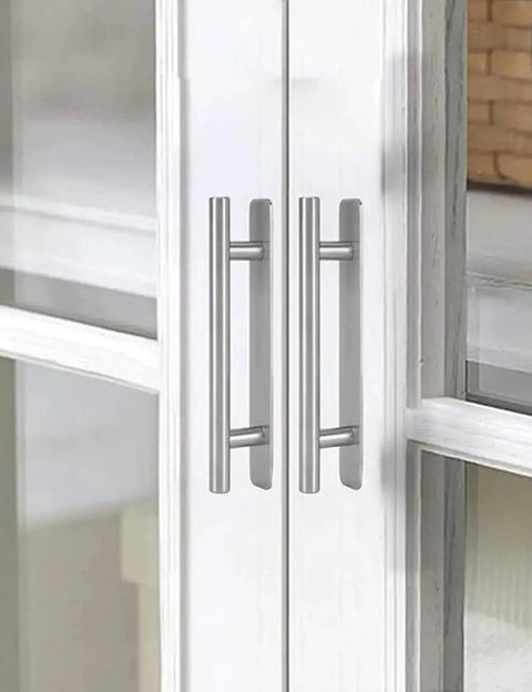 Two Pack Self Adhesive Drawer Handles Made From Corrosion Resistant Aluminum Alloy No Drilling Required Cabinet Pulls For Drawers Closets And More In Silver Finish Each Handle Measures About Five Point Nine Inches Long Five Point Nine Inches Wide And One installed on cabinet