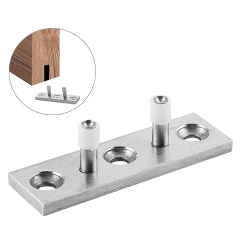 Stainless Steel Floor Guide Roller For Sliding Barn Doors, Heavy Duty Hardware With Double Wheel Design, Durable 304 Stainless, 2.6 Inch Long By 0.8 Inch Wide, Smooth Glide For Wooden Barn Doors, showing front view with double-wheel design and mounting holes.