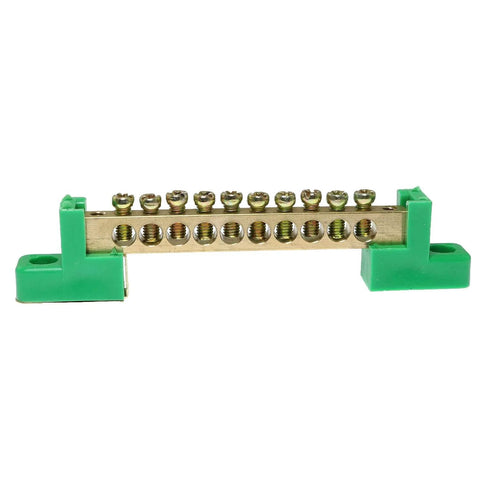 Two Pack 10 Positions Terminal Bus Bar Block Copper Wire Screw Terminal Grounding Strip Green Heavy Duty Plastic Insulated Terminal Block