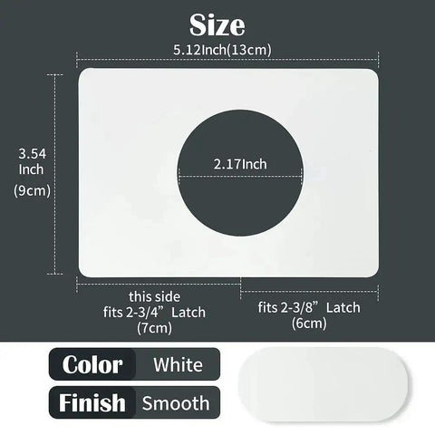 Diagram of Door Reinforcement Plates White Back Plates For Knob Lever And Deadbolt Plus Pocket Door Locks Repair Backing Panel Hole Cover Filler Kit 2 Pack, showing size and smooth white finish.