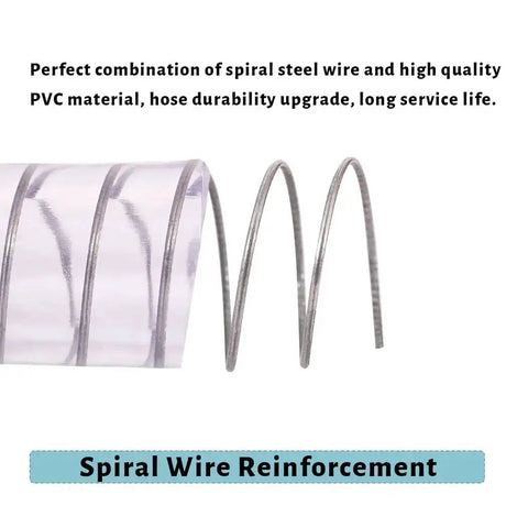 Close-up of a Half Inch PVC Reinforced Tubing With Spiral Steel Wire 25 Ft Built Tough High Pressure Flexible Vinyl Hose