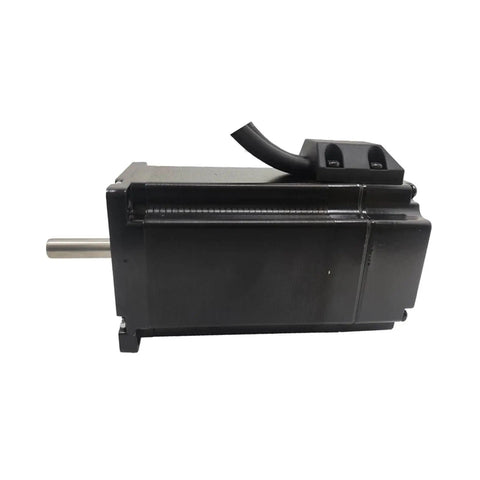 Side view of YK260EC86E1 KZ01 Closed Loop Stepper Motor With Encoder for precise motion control, showcasing the metallic shaft and connector cable.