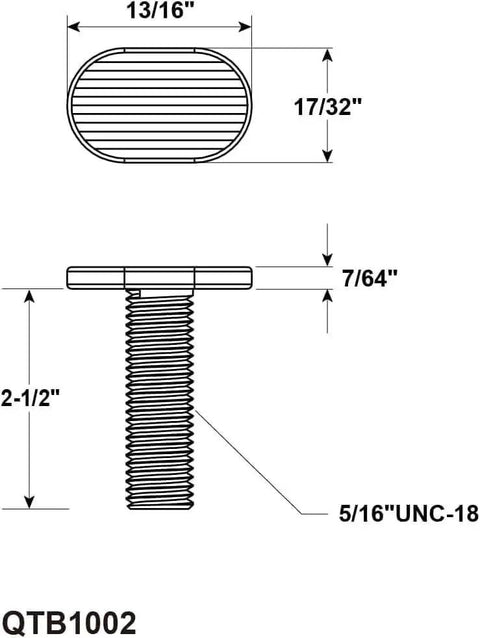 Technical diagram of tee bolt from Five Star Knobs And Tee Bolts Set For T Slot Track Accessories Go To Kit Five Sixteenth Inch Eighteen Thread