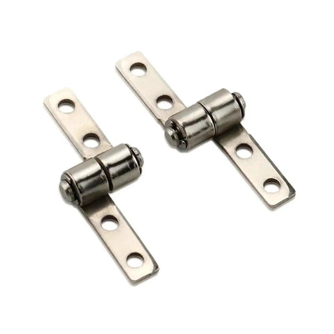 Two stainless steel torque hinges with damping cylinders and three-hole mounting plates.