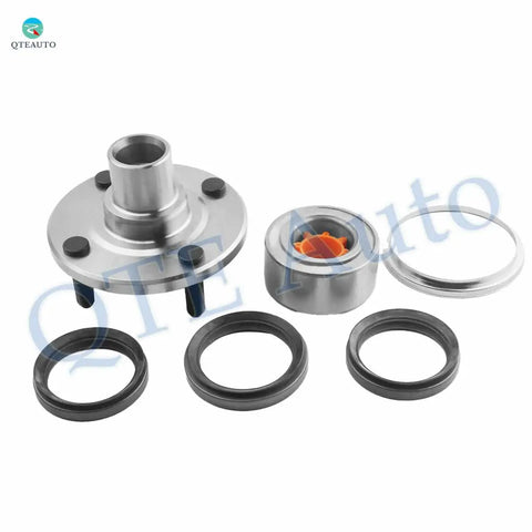 Four Front And Rear Wheel Hub Bearing Assemblies Replacement Set For 1993 To 2002 Toyota Corolla Non ABS shown disassembled