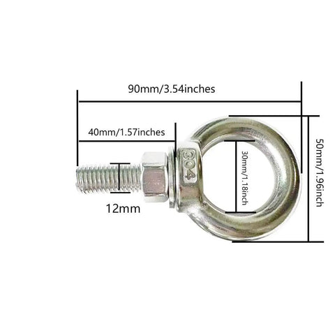 Beefy Heavy Duty M12 Eye Bolt Set, 304 Stainless Steel Shoulder Eyebolts With Nuts And Flat Washers, 5.6 In Overall Length, 40mm Thread