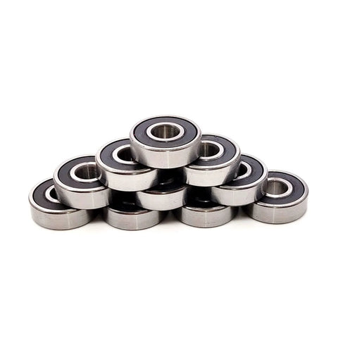 Set of 10 FKG R6-2RS deep groove ball bearings, 3/8 x 7/8 x 9/32 in, double rubber seals.