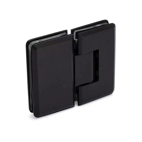 Heavy Duty Adjustable 180 Degree Glass To Glass Hinge For Shower Doors Matte Black Finish, side view of hinge design.