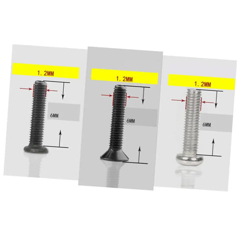 Miniature Flat Head Machine Screws Set 18 Sizes In One Handy Portable Case Carbon Steel Strong Flat Countersunk Screws For Eyeglasses Watches Notebook Electronics Repair Kit, featuring 1.2mm, 6mm screws dimensions