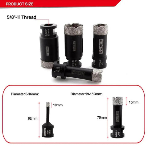 Pro Grade Diamond Core Drill Bits Set For Porcelain Tile Ceramic Tile Marble Granite And Stone Dry Or Wet Drilling 19mm 25mm 32mm 51mm Holes 15mm Diamond Height 50mm Working Length Grinder Ready 6000 RPM Recommend 11000 Max
