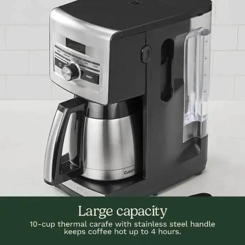 Personal Brew 10 Cup Thermal Coffee Maker Fully Automatic Programmable With No Fuss Hot Or Over Ice Options Brew Strength Control And 52 Ounce Removable Water Reservoir DCC 10 front view with stainless steel carafe