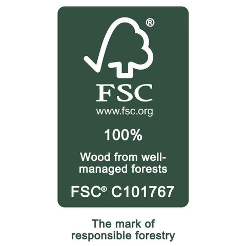 FSC certification logo on Three Eighths Inch Flat Head Wood Plugs In FSC Ethically Sourced Oak Pack Of Fifty For Filling Screw Holes With Flush Finish