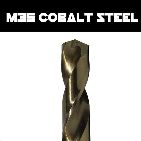 Close-up of Extra Long Quarter Inch By Twelve Inch Aircraft Drill Bit Set M35 Cobalt Black Oxide 2 Pack Narwhal Pro Grade tip.