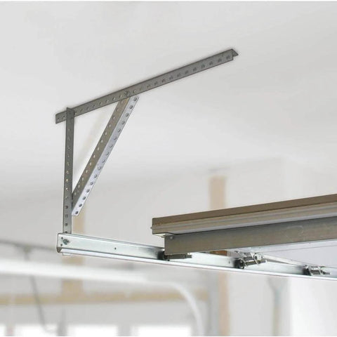 Heavy Duty Ceiling Mount Garage Door Track Hanger Kit With Angle Iron Brackets And Galvanized Mounting Hardware Screws And Bolts For Durable Rear Track Support And Easy Install