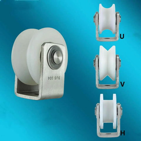 Nylon Sliding Track Roller With V Type Directional Pulley, 304 Stainless Steel Bracket Bearing, heavy-duty use, different views