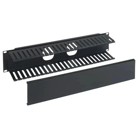 2U Finger Duct Cable Manager Panel With Cover For 19 Inch Racks 3 Inch Depth Horizontal Cable Management Black Rack