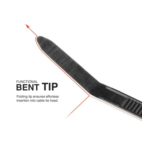 TR Industrial black UV-resistant 8-inch cable tie with a functional bent-tip design.
