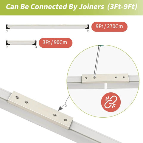 Heavy Duty Aluminum Ceiling Curtain Track System, 3 Pack of 3 Ft Rails, showing joiners connecting up to 9 ft length