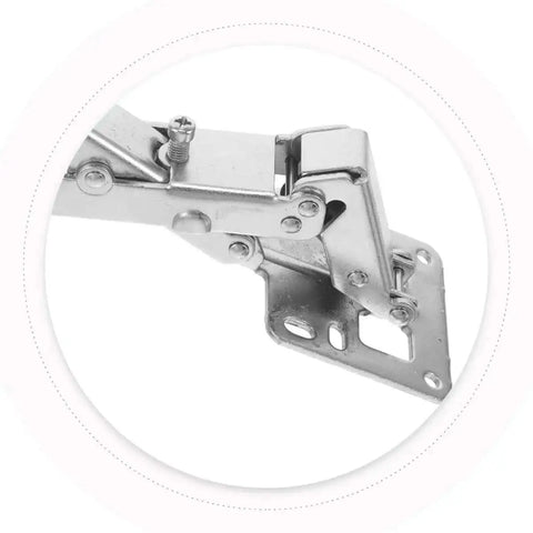 Heavy Duty Hidden Door Hinges 170 Degree Wide Angle Thick Door Hardware close-up image with screws for installation on stone and fire doors.