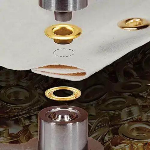 Installation of Brass Sheet Metal Grommet and Teeth Washer Size 5 Set on fabric, Mil Spec NASM16491 MILG16491 compatible, 250 sets