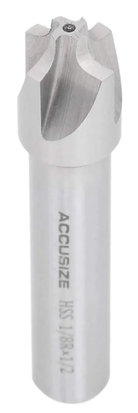 Pro Grade Corner Rounding End Mill For Milling Rounded Corners With One Eighth Inch Radius One Half Inch Shank Five Eighths Inch Cutter Three Inch Overall Length High Speed Steel Right Hand Cut Model 1011 0018 Accusize Industrial Tools