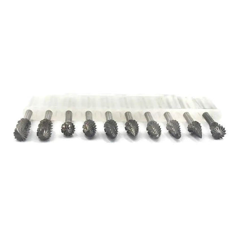 10 Piece Double Cut Carbide Burr Set For Die Grinder And Rotary Tools By YUFUTOL Pro Grade 3mm Shank Fits Dremel, in protective case