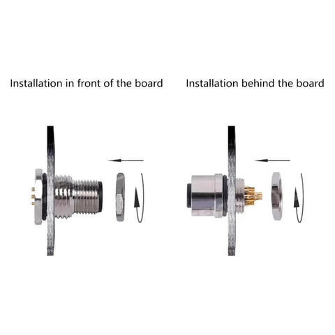 8 Pin M12 A Coded Connector Cable Straight Back Mount Waterproof IP67 installation front and back board view
